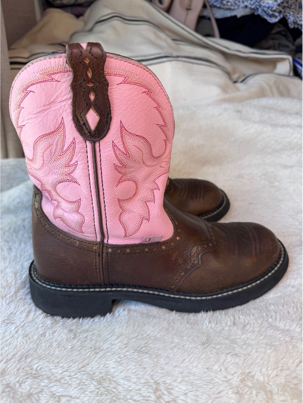 Justin Gypsy L9901 Women’s Size 10B Brown Pink Leather Western Cowgirl Boots